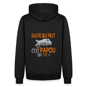 Papou c'est papou qui tire Humour Chasseur - Sweat à capuche Premium bio Homme - noir - Dos - Nico (187cm)