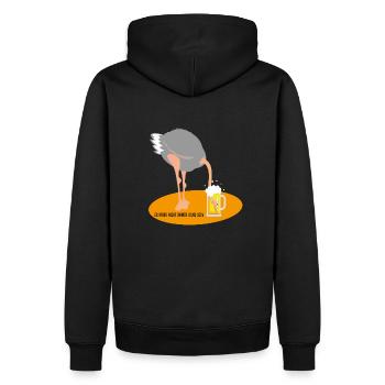 La tête dans le sable (Édition bière autruche) - Sweat à capuche Premium bio Homme - noir - Dos - Nico (187cm)