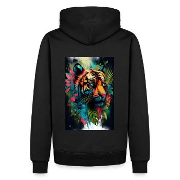 Tiger in the Jungle Artwork abstrait - Sweat à capuche Premium bio Homme - noir - Dos - Nico (187cm)