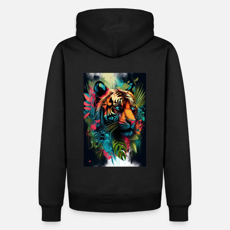 Tiger in the Jungle Artwork abstrait - Sweat à capuche Premium bio Homme - noir