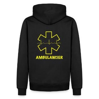 Ambulancier jaune fluo - Sweat à capuche Premium bio Homme - noir - Dos - Nico (187cm)