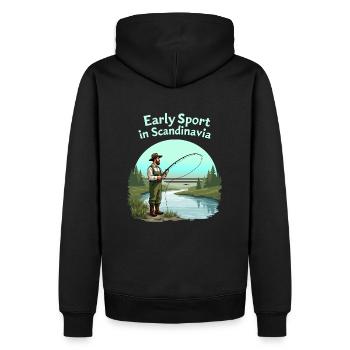 Pêche en Scandinavie - Sweat à capuche Premium bio Homme - noir - Dos - Nico (187cm)