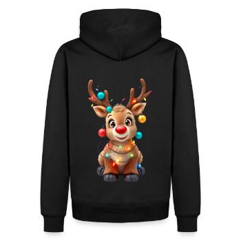 Renne nez rouge Rudolph Noël guirlandes lumineuses - Sweat à capuche Premium bio Homme - noir - Dos - Nico (187cm)