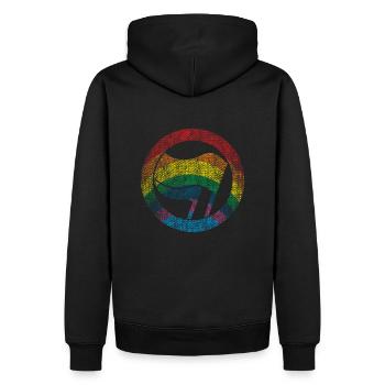 ARC-EN-CIEL ANTIFA DRAPEAU - Sweat à capuche Premium bio Homme - noir - Dos - Nico (187cm)