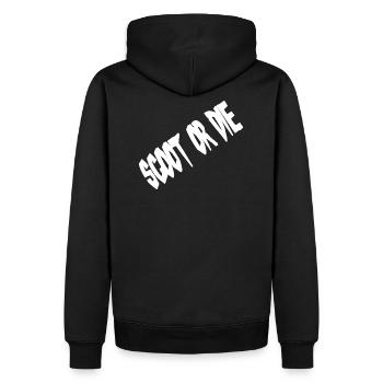 scoot or die Spruch - Männer Premium Bio Hoodie - Schwarz - Hinten - Nico (187cm)