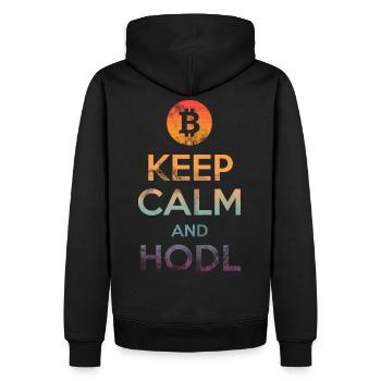 Keep Calm and HODL - Bitcoin, Cryptos, Hodlers - Sweat à capuche Premium bio Homme - noir - Dos - Nico (187cm)