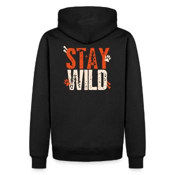 Stay Wild – lettering with paws - Men’s Premium Organic Hoodie - black - Back - Nico (187cm)