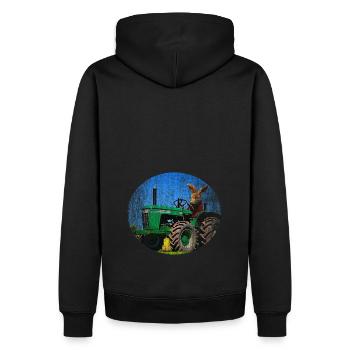 Hase auf Trecker Traktor - Männer Premium Bio Hoodie - Schwarz - Hinten - Nico (187cm)