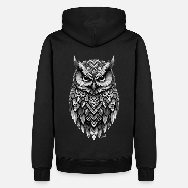 Indische geometrische Eule - Männer Premium Bio Hoodie - Schwarz