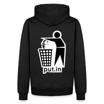 PEACE UKRAINE - put.in - STOP WAR ! - Männer Premium Bio Hoodie - Schwarz - Hinten - Nico (187cm)