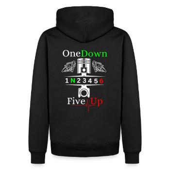 Motorrad Gänge Schaltung 1N23456 - Männer Premium Bio Hoodie - Schwarz - Hinten - Nico (187cm)