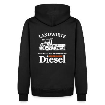 Landwirte- Essen Fleisch Trinken Bier ... - Männer Premium Bio Hoodie - Schwarz - Hinten - Nico (187cm)