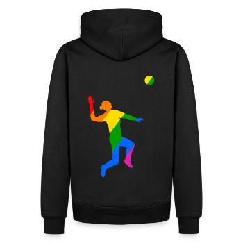 Regenbogen Sprung beim Volleyball - Männer Premium Bio Hoodie - Schwarz - Hinten - Nico (187cm)