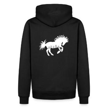 Pferd, wild, weiss, Mähne, Schweif, Ornamente - Männer Premium Bio Hoodie - Schwarz - Hinten - Nico (187cm)