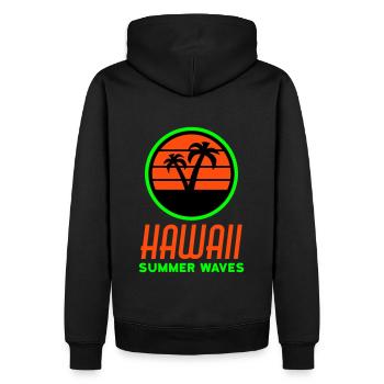 Hawaii, summer waves (Kreis, Sonne, Palmen) - Männer Premium Bio Hoodie - Schwarz - Hinten - Nico (187cm)