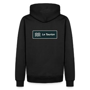 Panneau Le Taurion - Sweat à capuche Premium bio Homme - noir - Dos - Nico (187cm)