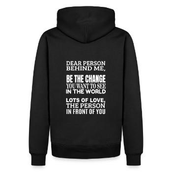 Chère personne derrière moi - sois gentil avec toi-même - Sweat à capuche Premium bio Homme - noir - Dos - Nico (187cm)