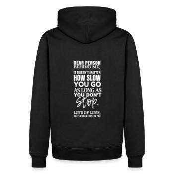 Chère personne derrière moi - peu importe que tu partes - Sweat à capuche Premium bio Homme - noir - Dos - Nico (187cm)