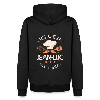 Jean luc Chef Ici c est Jean luc le chef cuisinier - Sweat à capuche Premium bio Homme - noir - Dos - Nico (187cm)