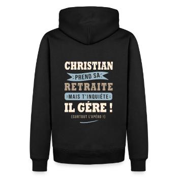 Christian humour retraité cadeau retraite homme - Sweat à capuche Premium bio Homme - noir - Dos - Nico (187cm)