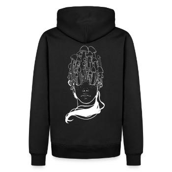 Magic Mushroom Head - Männer Premium Bio Hoodie - Schwarz - Hinten - Nico (187cm)
