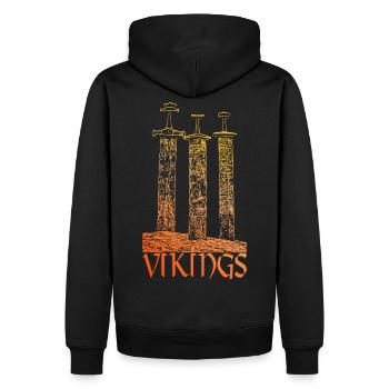 Vikings - Wikinger Schwerter. BACKPRINT - Männer Premium Bio Hoodie - Schwarz - Hinten - Nico (187cm)