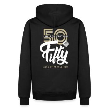 50 years Fifty Geburtstagsgeschenk 50 Jahre - Männer Premium Bio Hoodie - Schwarz - Hinten - Nico (187cm)