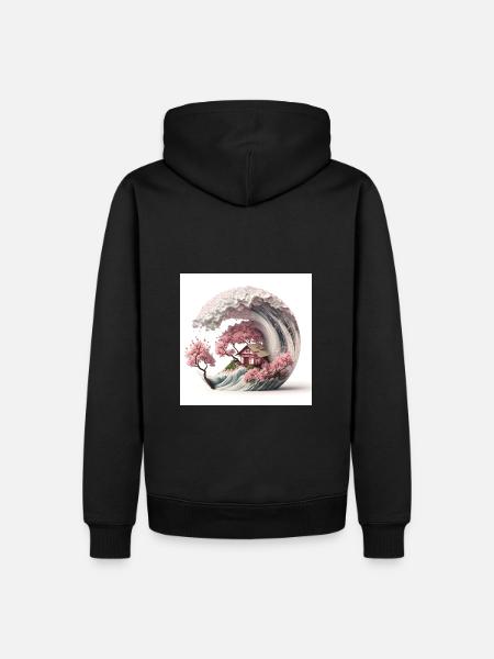Vague de Sakura V2 - Sweat à capuche Premium bio Homme - noir