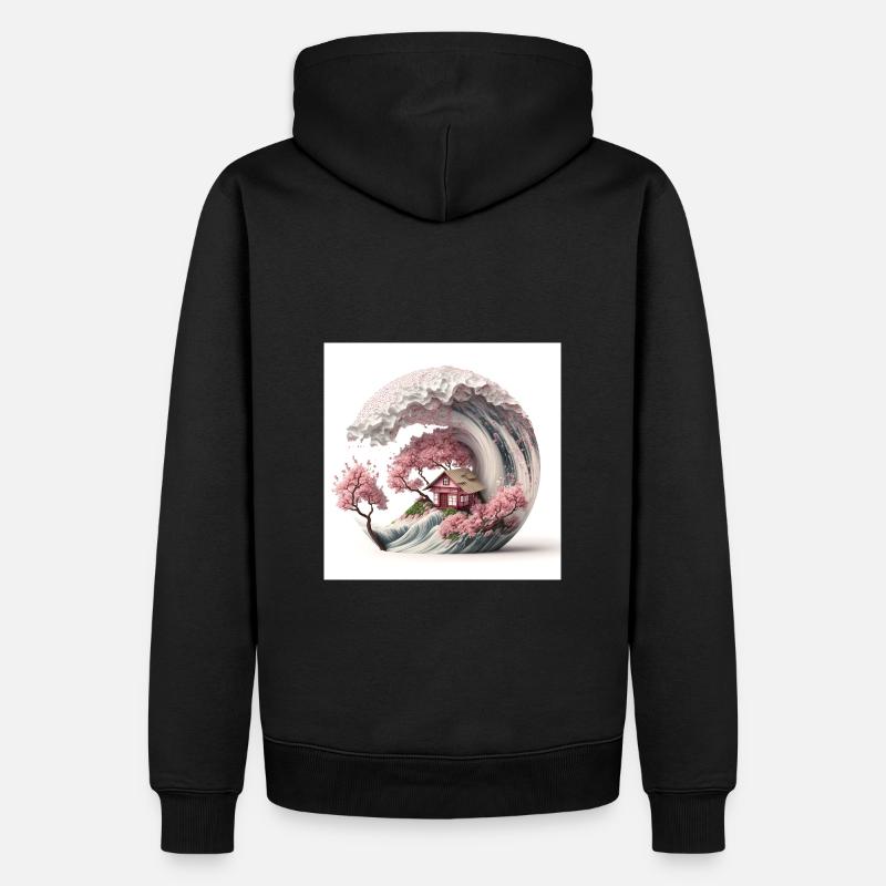 Vague de Sakura V2 - Sweat à capuche Premium bio Homme - noir