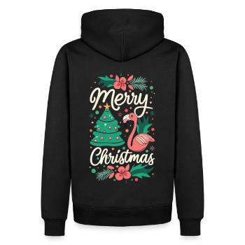 Flamingo zur Weihnachtszeit - Unvergesslich Feier - Männer Premium Bio Hoodie - Schwarz - Hinten - Nico (187cm)