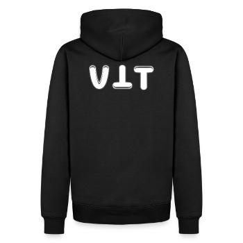 Muster-VTV-Text mit Text an Ort und Kopf - Männer Premium Bio Hoodie - Schwarz - Hinten - Nico (187cm)