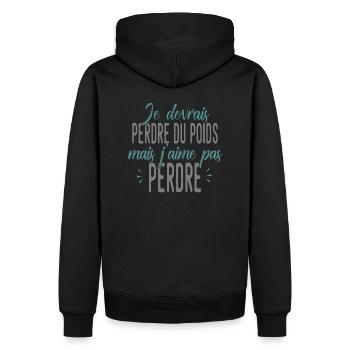 PERDRE DU POIDS MAIS J'AIME PAS PERDRE humour - Sweat à capuche Premium bio Homme - noir - Dos - Nico (187cm)