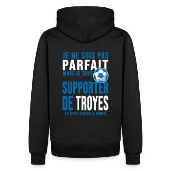 supporter football Troyes Humour foot Club Troyes - Sweat à capuche Premium bio Homme - noir - Dos - Nico (187cm)