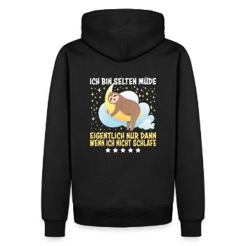 Selten Müde Schlafen Lustige Faultier Sprüche - Männer Premium Bio Hoodie - Schwarz - Hinten - Nico (187cm)