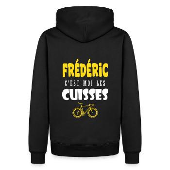 Frédéric vélo c est moi les cuisses humour velo - Sweat à capuche Premium bio Homme - noir - Dos - Nico (187cm)