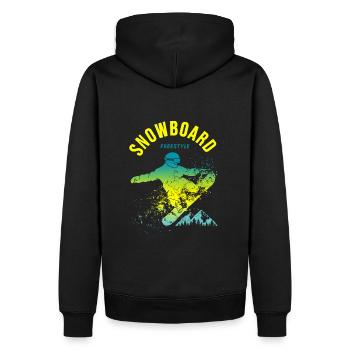 Freestyle Snowboard Sport Bergalpen - Männer Premium Bio Hoodie - Schwarz - Hinten - Nico (187cm)