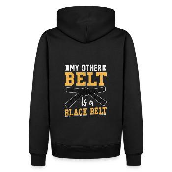 Mon autre ceinture est une ceinture noire - Sweat à capuche Premium bio Homme - noir - Dos - Nico (187cm)