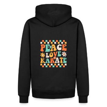 Frieden, Liebe, Karate - Männer Premium Bio Hoodie - Schwarz - Hinten - Nico (187cm)