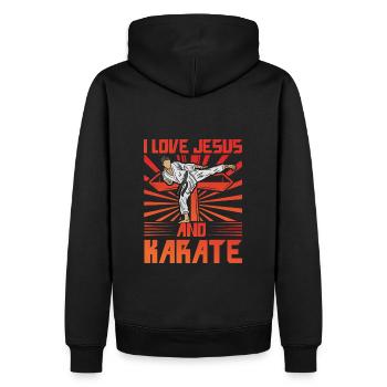 Ich liebe Jesus und Karate - Männer Premium Bio Hoodie - Schwarz - Hinten - Nico (187cm)