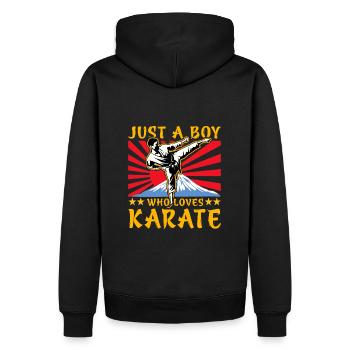 Just a Boy who loves Karate - Men’s Premium Organic Hoodie - black - Back - Nico (187cm)