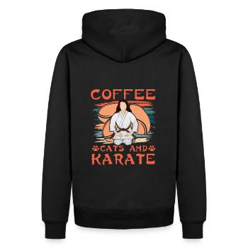 Café, chats et karaté - Sweat à capuche Premium bio Homme - noir - Dos - Nico (187cm)