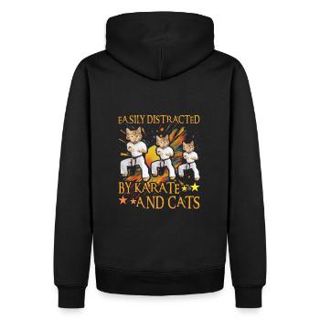 Facilement distrait par le karaté et les chats - Sweat à capuche Premium bio Homme - noir - Dos - Nico (187cm)