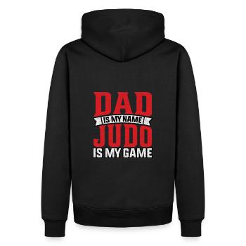 Papa ist mein Name, Judo ist mein Spiel - Männer Premium Bio Hoodie - Schwarz - Hinten - Nico (187cm)