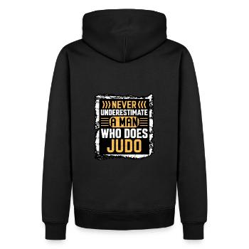 Ne sous-estimez jamais un homme qui fait du judo - Sweat à capuche Premium bio Homme - noir - Dos - Nico (187cm)