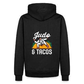 Judo et tacos - Sweat à capuche Premium bio Homme - noir - Dos - Nico (187cm)