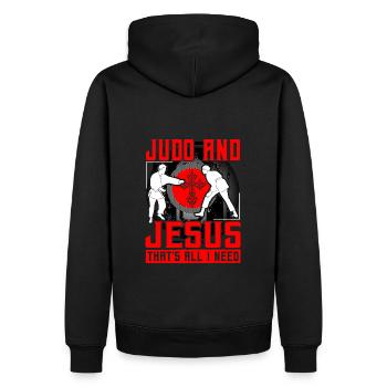 Judo und Jesus, das ist alles, was ich brauche - Männer Premium Bio Hoodie - Schwarz - Hinten - Nico (187cm)