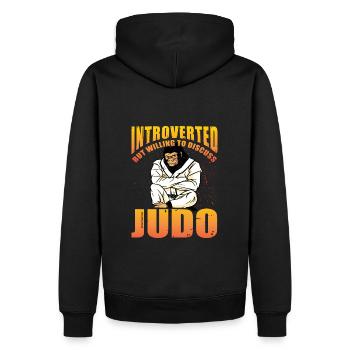 Introverti mais prêt à discuter de judo - Sweat à capuche Premium bio Homme - noir - Dos - Nico (187cm)
