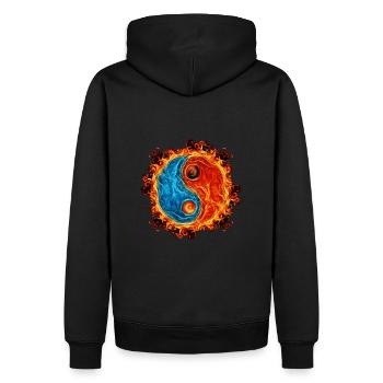 Yin Yang Wasserfeuer - Männer Premium Bio Hoodie - Schwarz - Hinten - Nico (187cm)