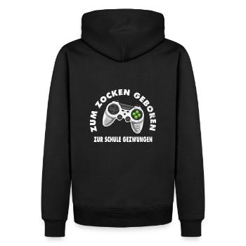 Zum Zocken geboren zur Schule gezwungen Geschenk - Männer Premium Bio Hoodie - Schwarz - Hinten - Nico (187cm)