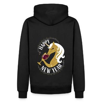Silvester Einhorn gold edel Happy New Year Neujahr - Männer Premium Bio Hoodie - Schwarz - Hinten - Nico (187cm)
